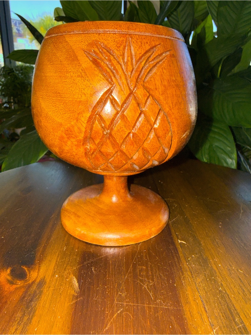 Carved Pineapple Wooden Goblet - Warm Brown